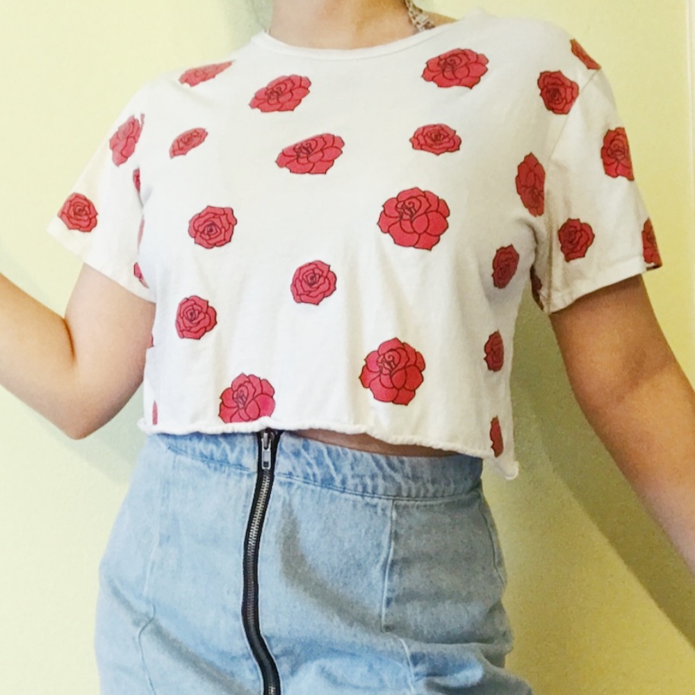 Rose Print Loose Crop Top (S)